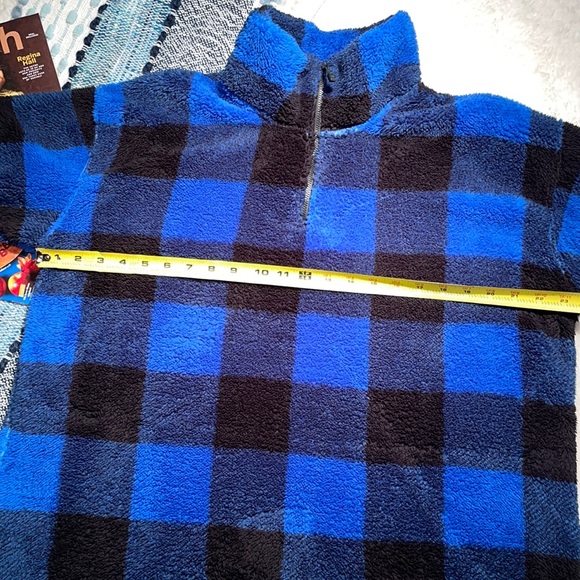 Eddie Bauer Blue Plaid half-zip Fleece-size XL - Picture 2 of 3